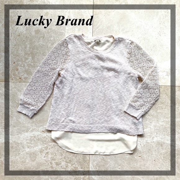 LUCKY BRAND CROCHET MIXED MEDIA PULLOVER SWEATER - Picture 2 of 8